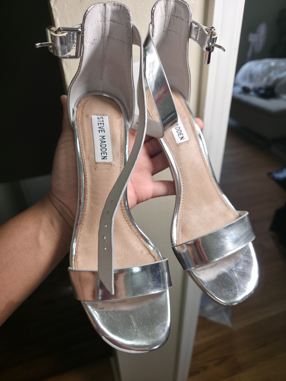 Steve Madden Silver Ankle-Strap Evening Sandals